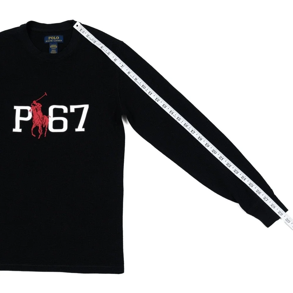 Polo Ralph Lauren Shirt Mens Small Black Thermal‎ Waffle Knit Big Pony Sleepwear